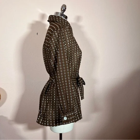 Vintage 1960 70 Dalton MCM Brown lace Tie Waist Belted Button Down shirt Jacket - Picture 3 of 17